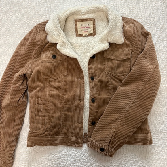 ashley Jackets & Blazers - Brown Corduroy Jacket with White Sherpa Lining